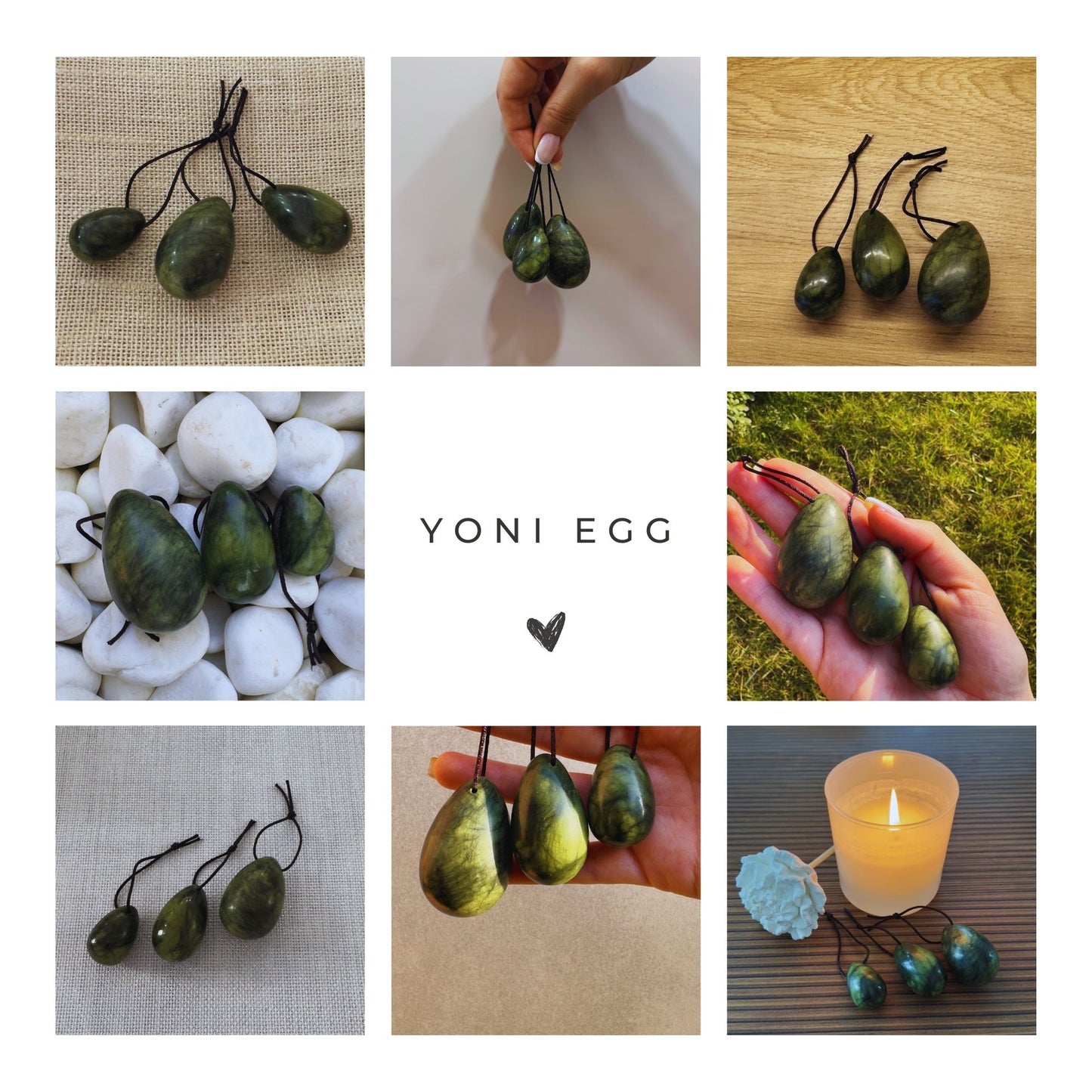 Green Jade Yoni Egg Set – 3 Piece Drilled Yoni Eggs – Natural Healing Crystal – Kegel Exercise Pelvic Floor Strengthening