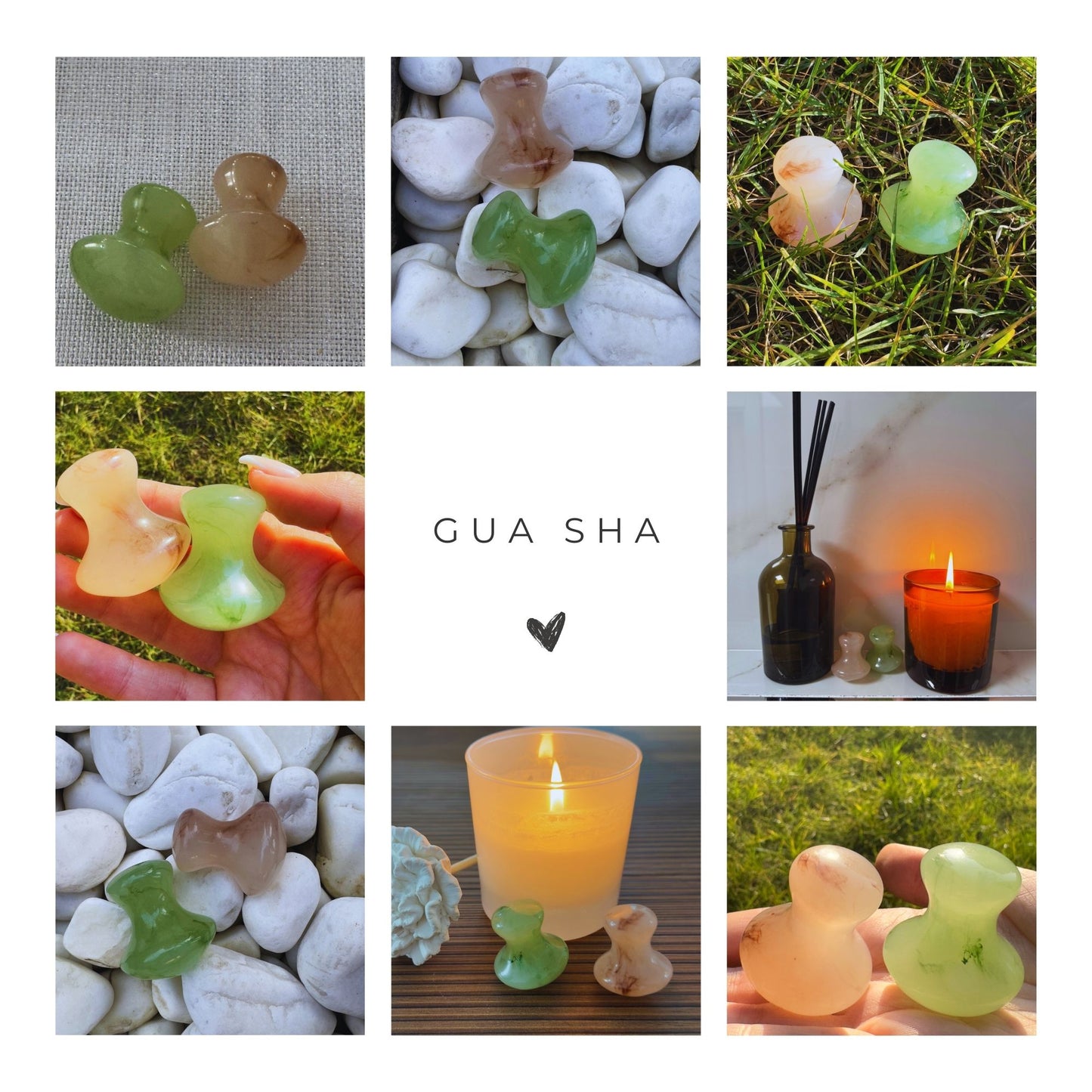 Scraping Massage Tool, Natural Rose Quartz-Green Mushroom Shape Stone, Beauty Gift, Eye Neck Health Skin Care Guasha Spa Tool