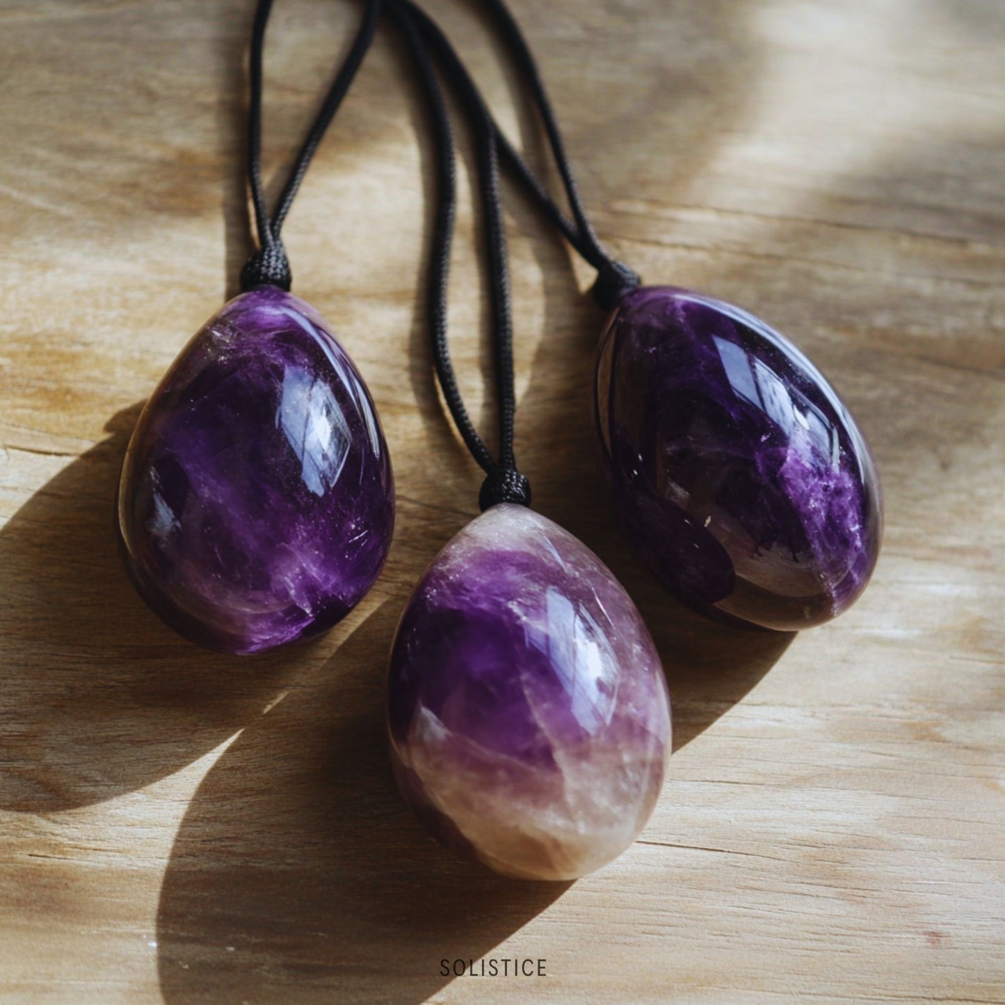 Amethyst Egg Set – 3 Piece Drilled Yoni Eggs Natural Healing Crystal Kegel Exercise Pelvic Floor Strengthening Jade Vaginal Ball Set