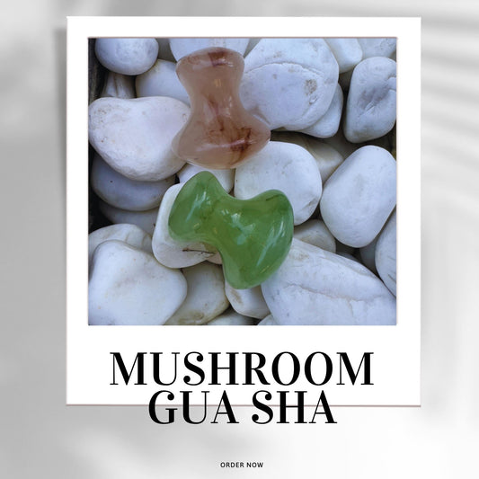 Scraping Massage Tool, Natural Rose Quartz-Green Mushroom Shape Stone, Beauty Gift, Eye Neck Health Skin Care Guasha Spa Tool