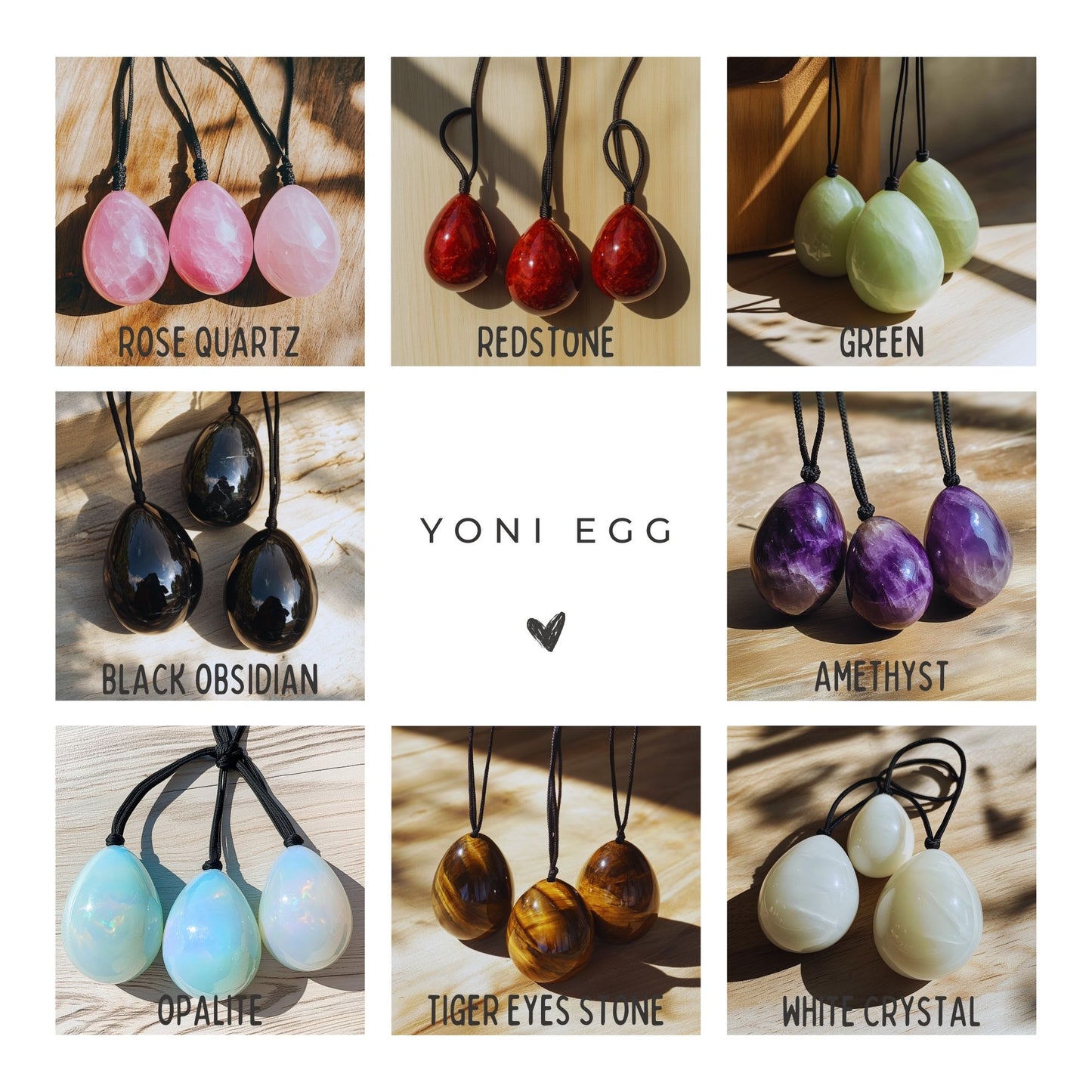 Opalite Yoni Egg Set – 3 Piece Drilled Yoni Eggs Natural Healing Crystal Kegel Exercise Pelvic Floor Strengthening Jade Vaginal Ball Set