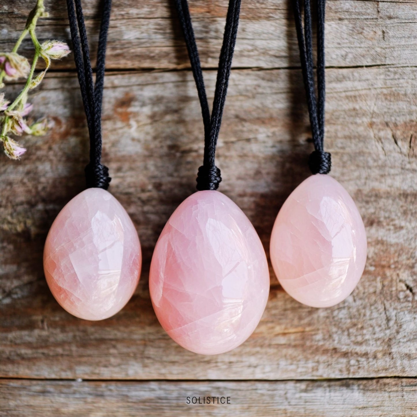 Rose Quartz Yoni Egg Set – 3 Piece Drilled Yoni Eggs – Natural Healing Crystal – Kegel Exercise Pelvic Floor Strengthening